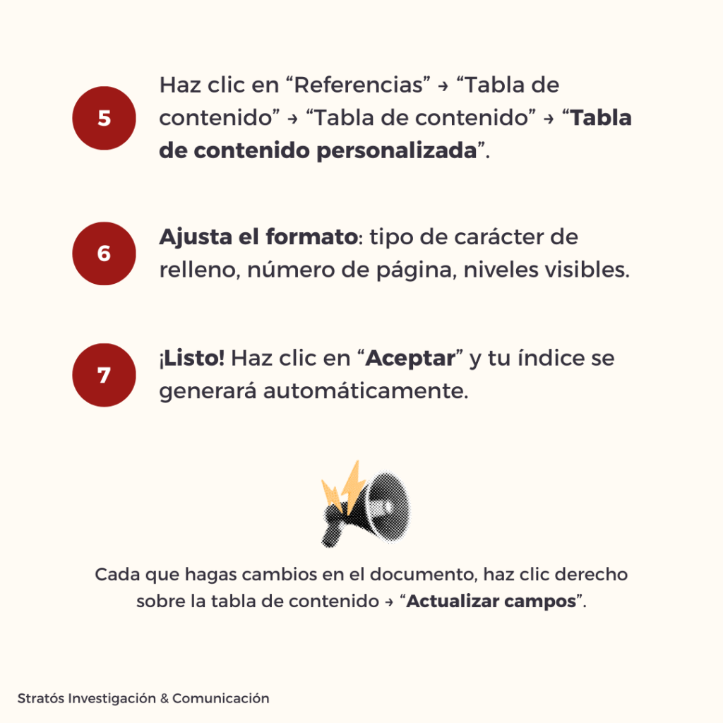 cómo realizar un índice de tesis